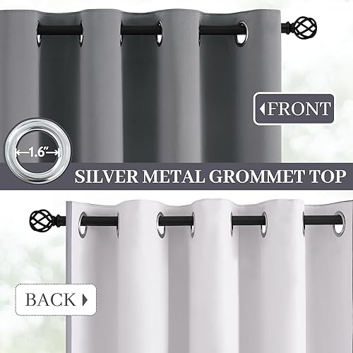 Miniatura 4 de Yakamok Cortinas grises 100% opacas para oscurecer la habitación, tratamiento de ventana con 2 capas gruesas, cortinas aislantes térmicas grises,