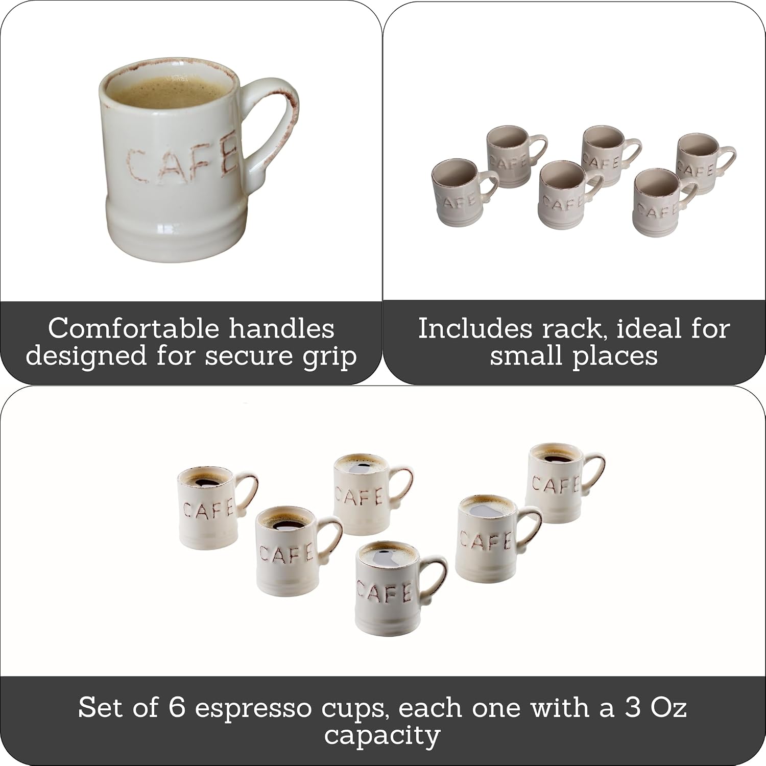 Imusa USA 6pc 3oz Beige CAFÉ Espresso Cups