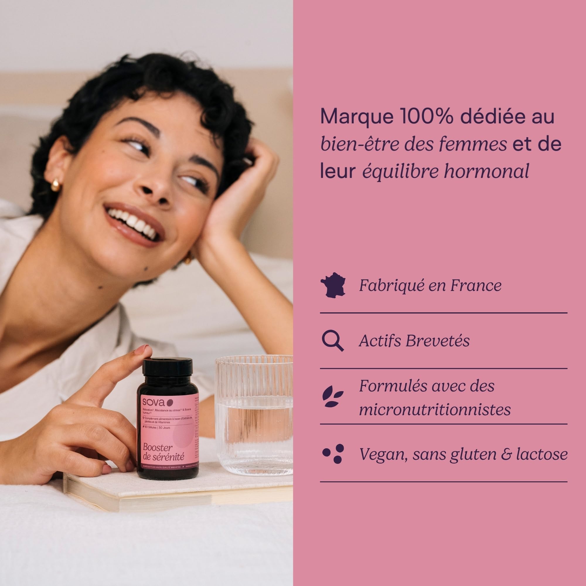 SOVA - Booster de Sérénité - Bonne Humeur & Équilibre Intérieur - Safran, Rhodiola Rosea, Griffonia et Vitamines B3 B5 - Énergie Mentale - 60 gélules - Fabriqué en France