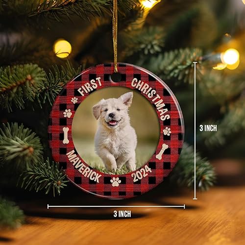 Vista 63 de SANDJEST Adornos personalizados de cerámica con foto personalizada para cachorros de primera Navidad 2024 para amantes de los perros, corazones