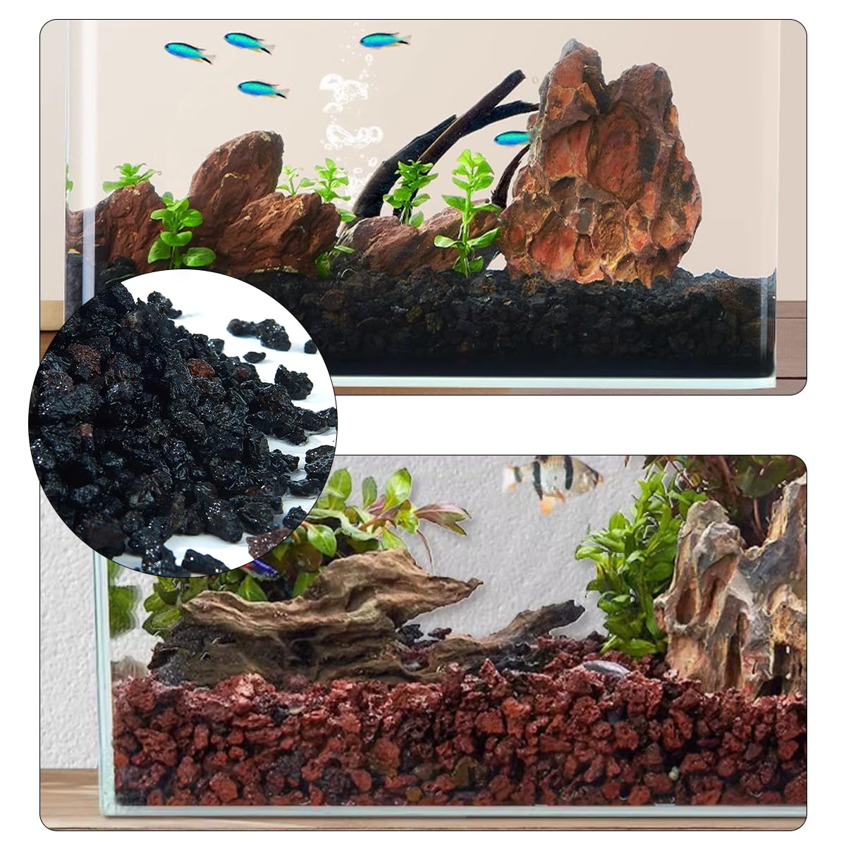 2 kg di Rocce laviche vulcaniche Naturali, Roccia lavica Nera e Roccia lavica Rossa, per bracieri da Interni ed Esterni, caminetti, Grill a Gas e paesaggistica
