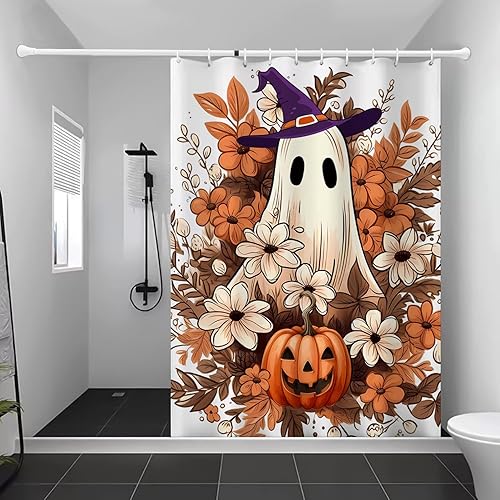 Miniatura 4 de Bonita cortina de ducha de Halloween, cortina de ducha espeluznante de fantasma con 12 ganchos, divertidas cortinas de ducha de Halloween para