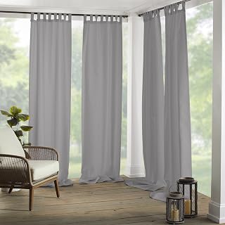 Elrene Home Fashions Matine Weatherproof Tab-Top Indoor/Outdoor Solid Color Curtain Panel for Porch, Pergola, Patio, Deck, 52”W x 84”L, Gray