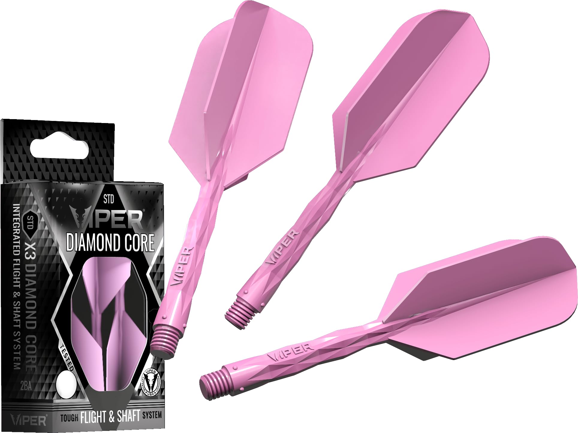 Viper Diamond Core Integrated Dart Flight & Shaft System - Precision Darting Accessory with Tough Polymers for Enhanced Performance, Set of 3, Medium Shaft, Slim Flight, Neon Pink
