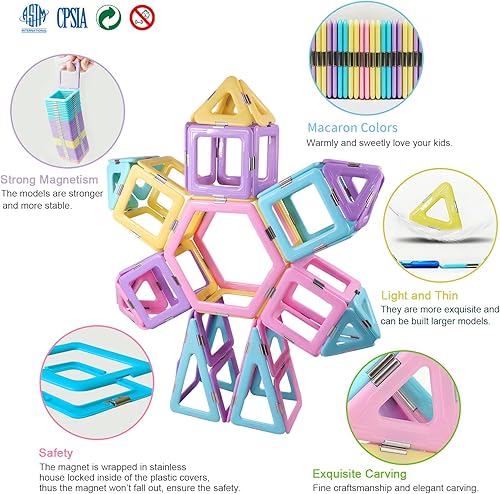Miniatura 7 de MAGBLOCK Bloques de construcción de azulejos magnéticos, regalo para niñas y niños de 3 a 8 años, juguetes educativos para niños y niñas