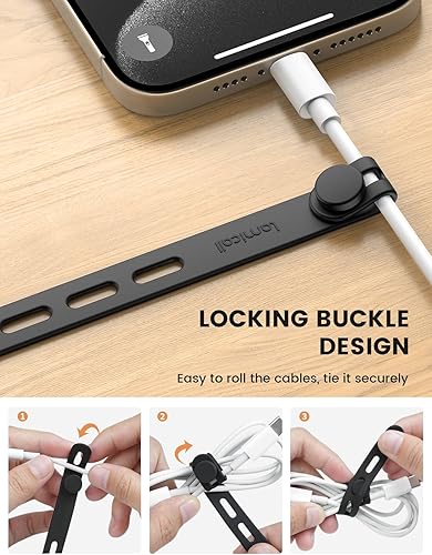 Miniatura 3 de Lamicall - Paquete de 10 bridas de silicona para cables, organizador de cables reutilizable duradero con hebilla de bloqueo, correas elásticas para