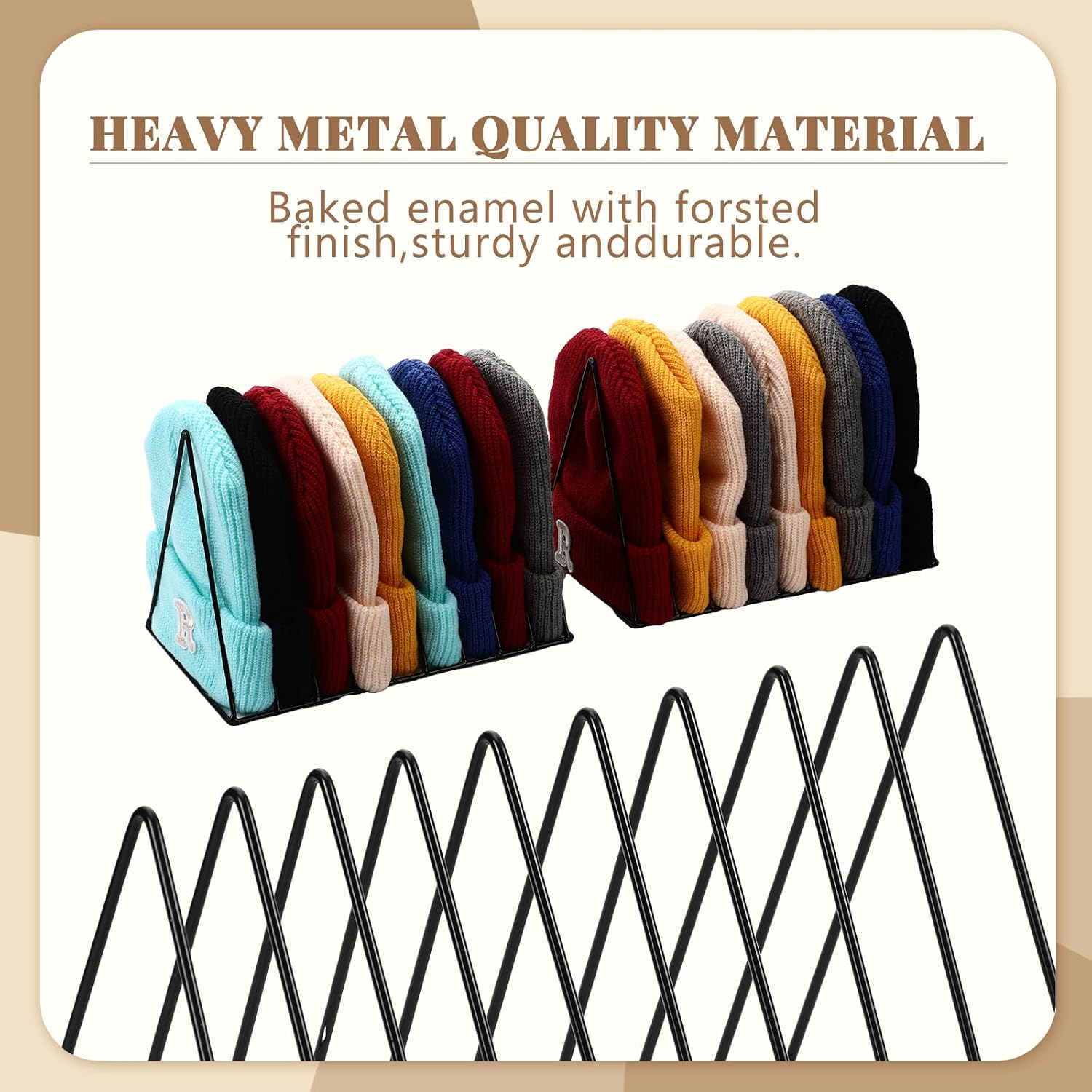 Kathfly 2 Pcs Beanie Organizer Holder Metal Hat Display Rack Beanie Storage Hat Display Stand for Winter Cap Entryway Tabletop Bedroom Closet Dresser Room Office(Black)