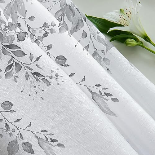 Miniatura 5 de Tititex Cortina de ducha con textura de lino sintético con hojas grises, eucalipto acuarela en la parte superior, decoración de baño, juego de