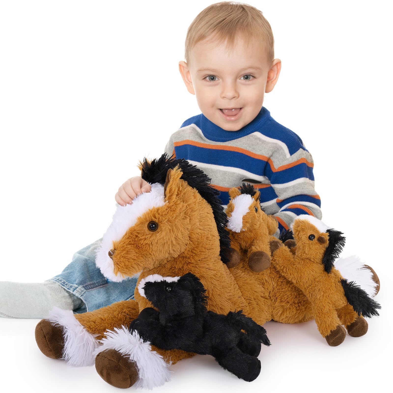MorisMos Dunkel Braun Pferd Kuscheltier groß XXL mit 3 Baby im Bauch, 54cm lang groß Plüschpferd Stofftier Plüschtier, Horse Pony Geburtstag Weihnachten Geschenk Kinder