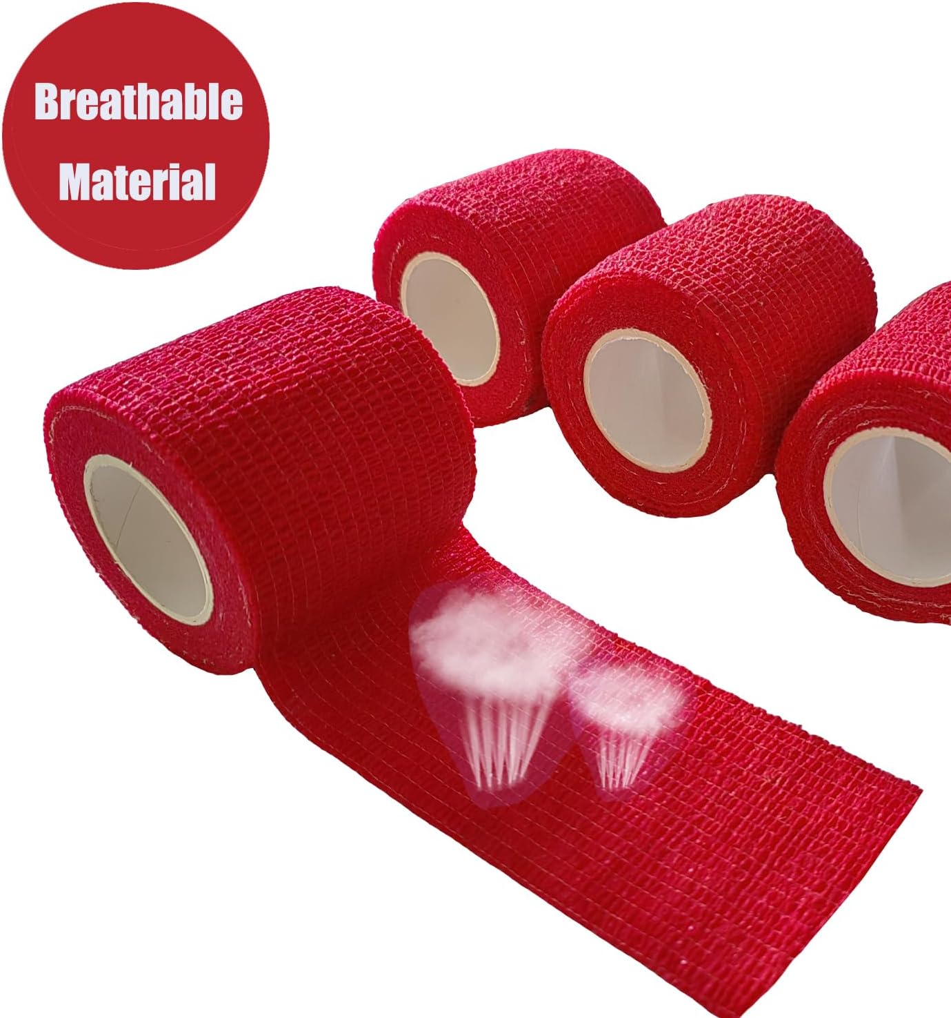 6 Pack 2 Inches Self Adhesive Wrap Bandage Self Adherent Cohesive Bandage Tape Stretch Vet Wrap Breathable Athletic Tape for Sports, Wrist, Ankle（Red） - Image 3