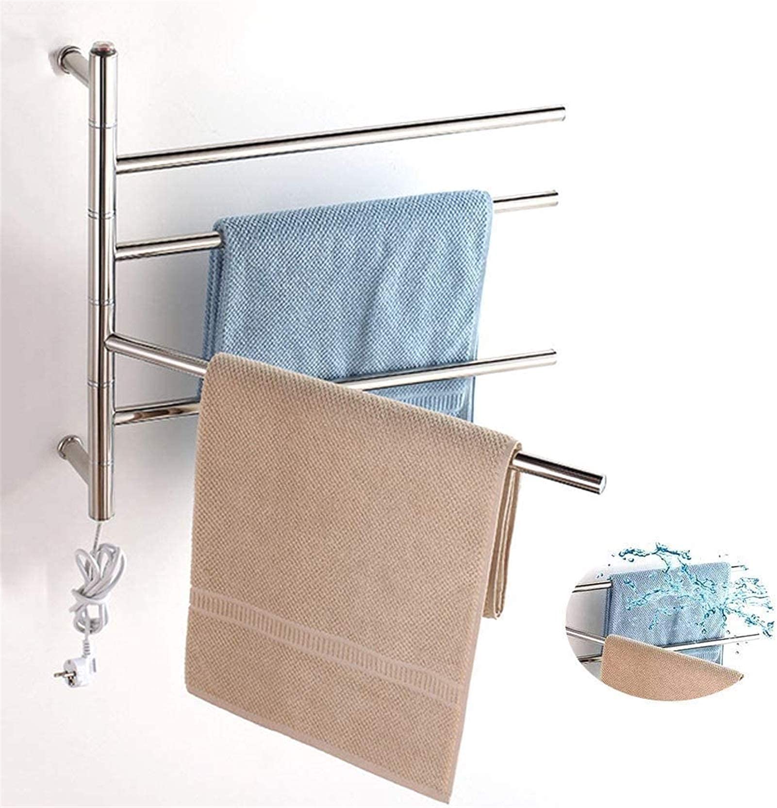 Toallero eléctrico de acero inoxidable con 4 brazos giratorios para pared de baño