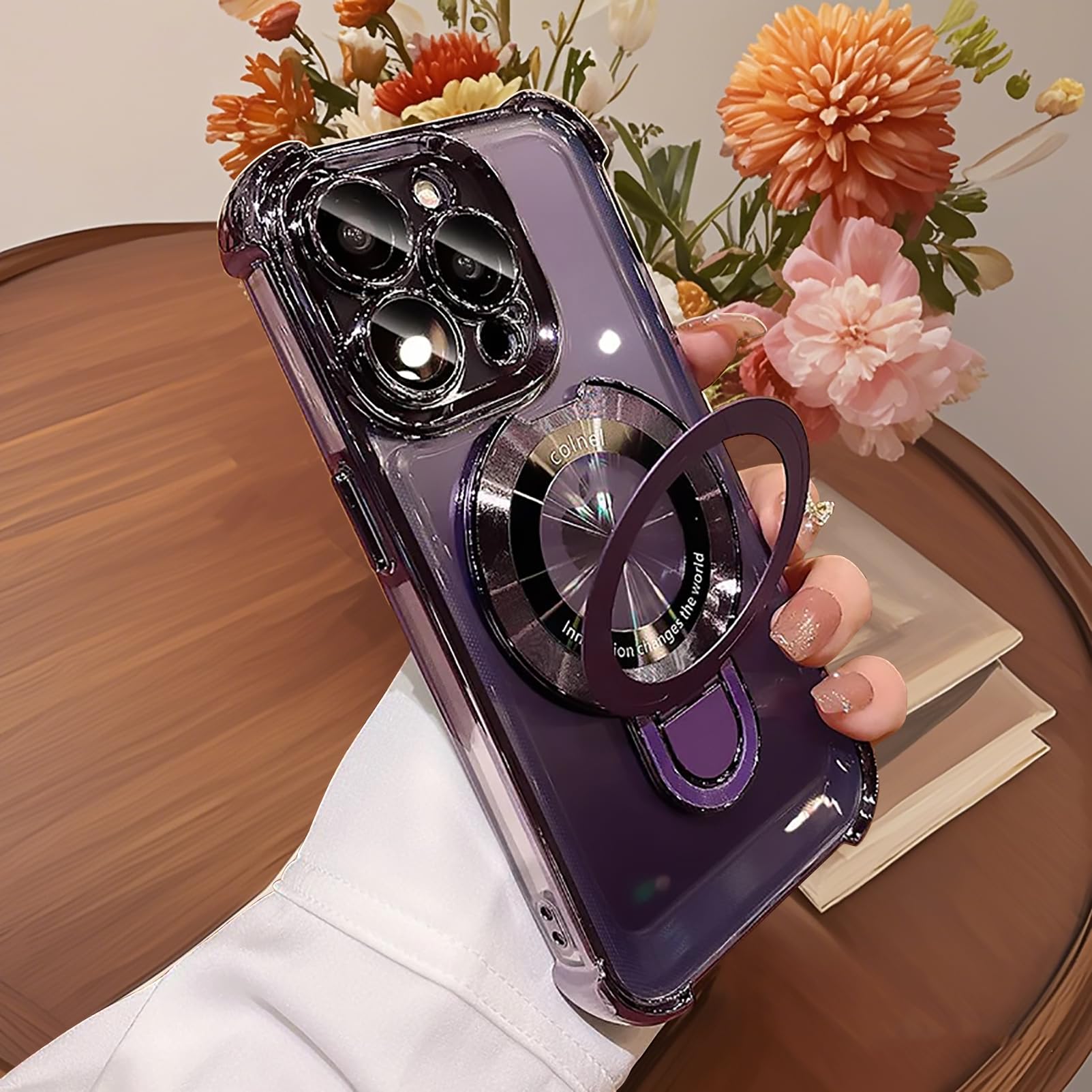 Uioeua Compatible with iPhone 16 Pro Magsafe Case,Magnetic Ring Kickstand Stand and Military Grade Drop Protection for Silicone Four Corners Shockproof Case for iPhone 16 Pro -Purple