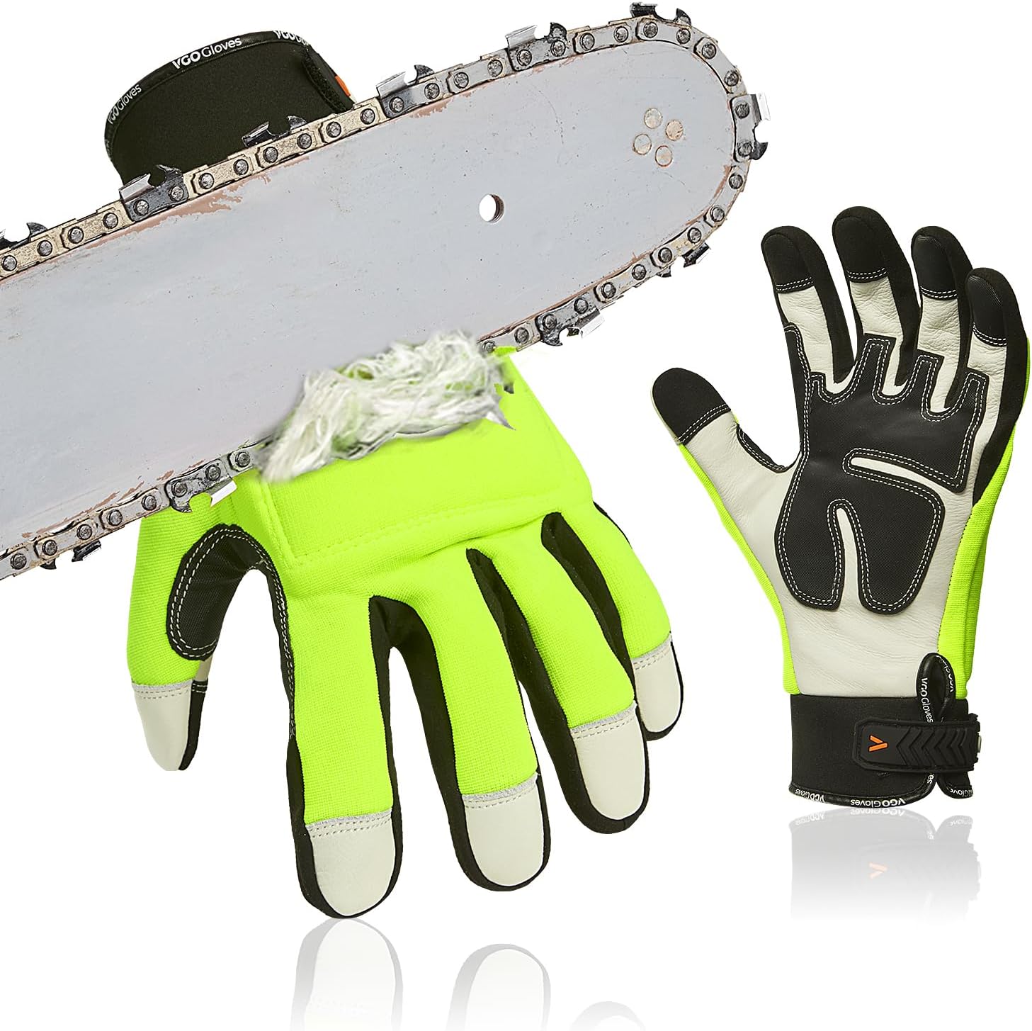 Chainsaw Gloves,12-Layer Saw Protection on Left/Both Hand Back,Cow Leather Gloves,Touchscreen