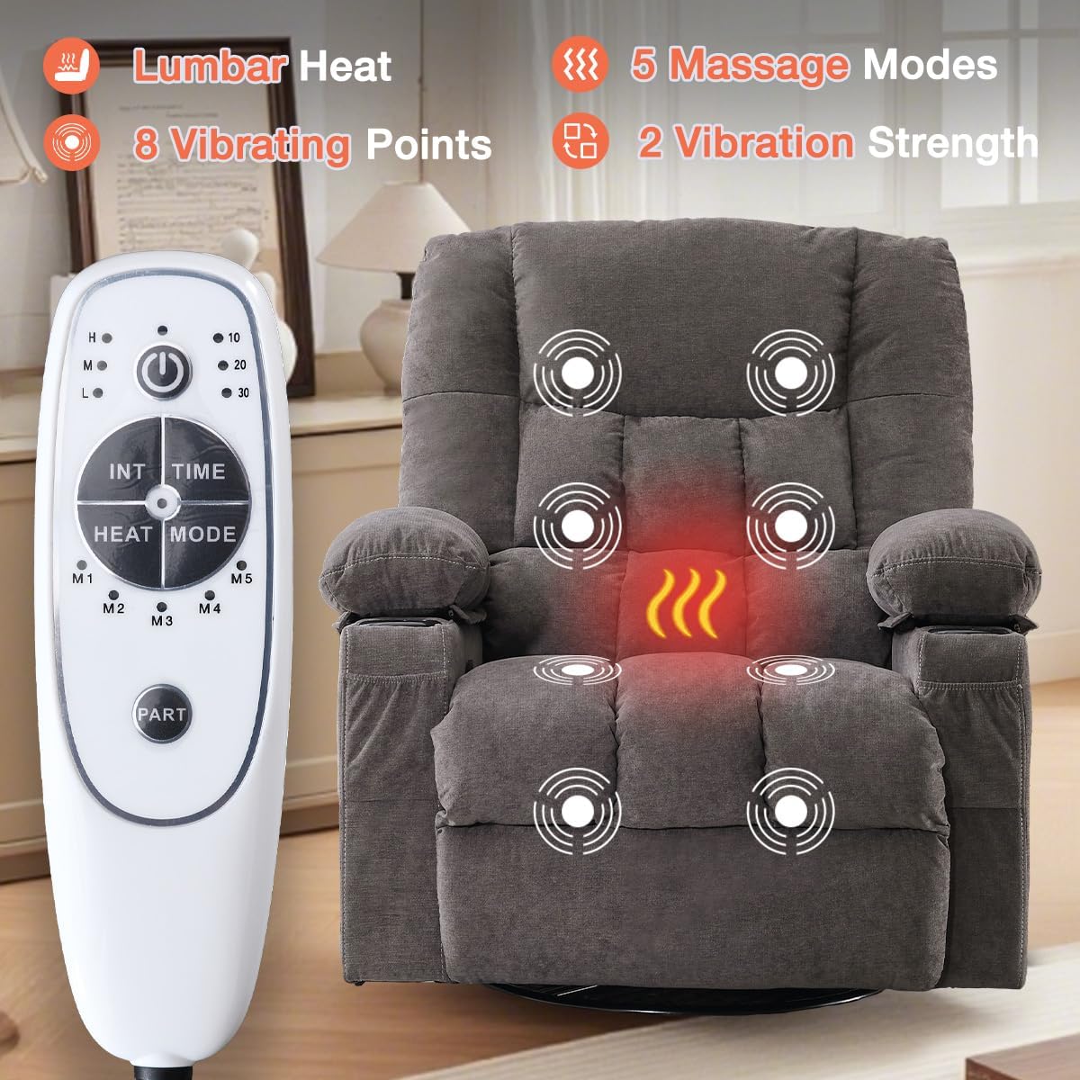 Recliner Chair with Cup Holders for Living Room Single Seat Manual Oversized Recliner with Ergonomic, Side Pocket for Adult