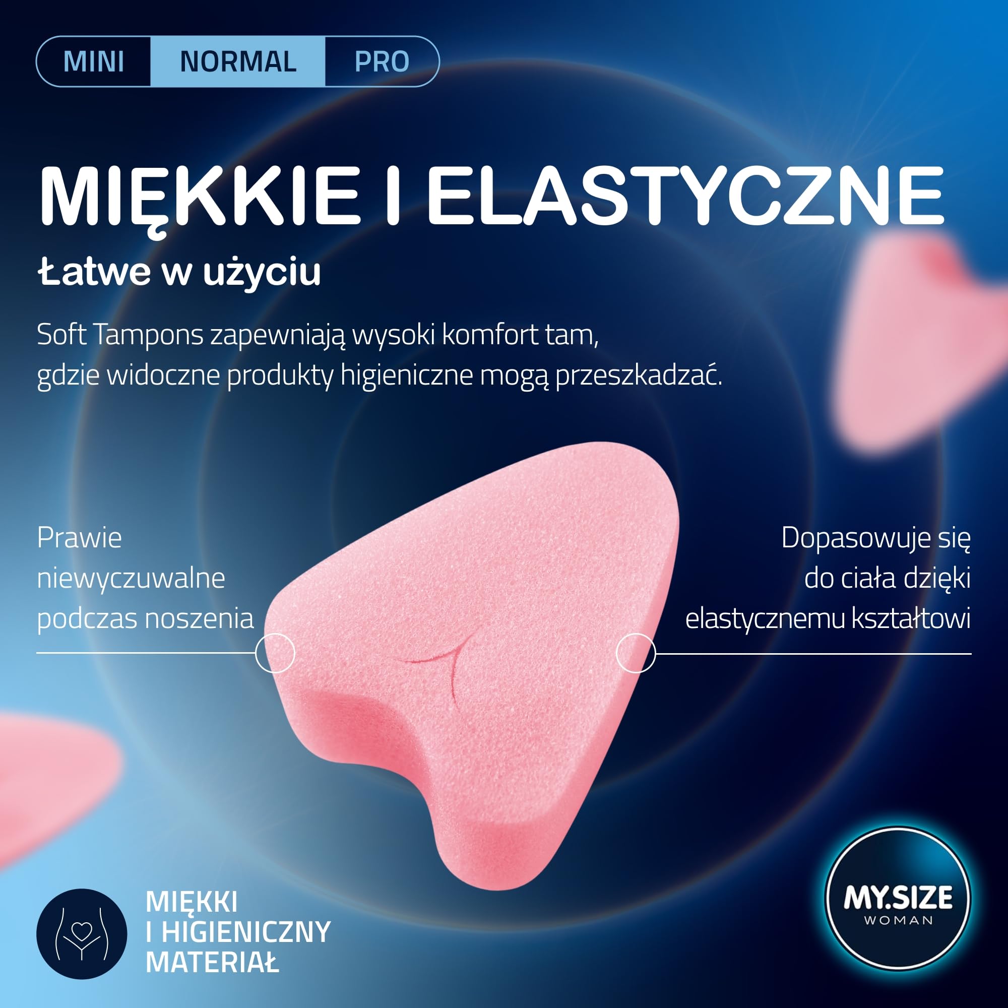 MY.SIZE Woman Soft Tampony NORMAL, 20 sztuk, tampony bez sznureczka do sportu, miłości i spa