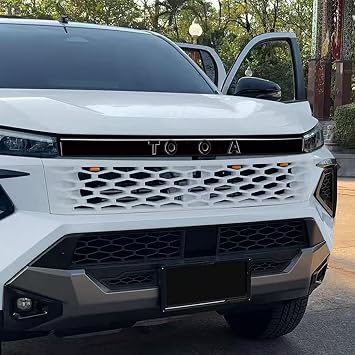 Toyota HILUX 2025 2026-Present Car Front Logo Frame Cover Sticker Garnish ABS Front Bumper Grille Emblem Cover Exterior Parts Custom Accessories Car Accessories C. Black