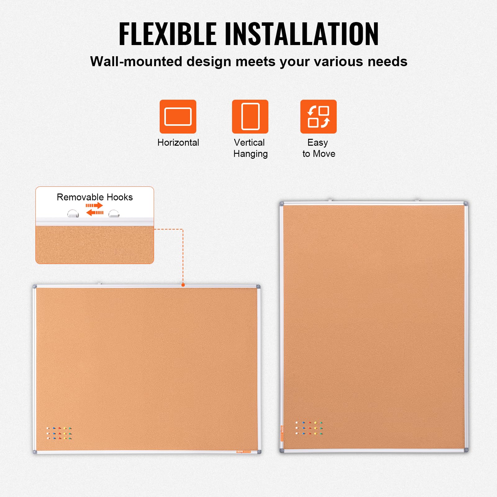 VEVOR Tablero de Corcho Grande 120 x 90 cm Tablón de Anuncios Montado en la Pared con Tablón de Anuncios Marco de Aluminio Tablero de Corcho Perfecto para Escuela, Hogar, Oficina