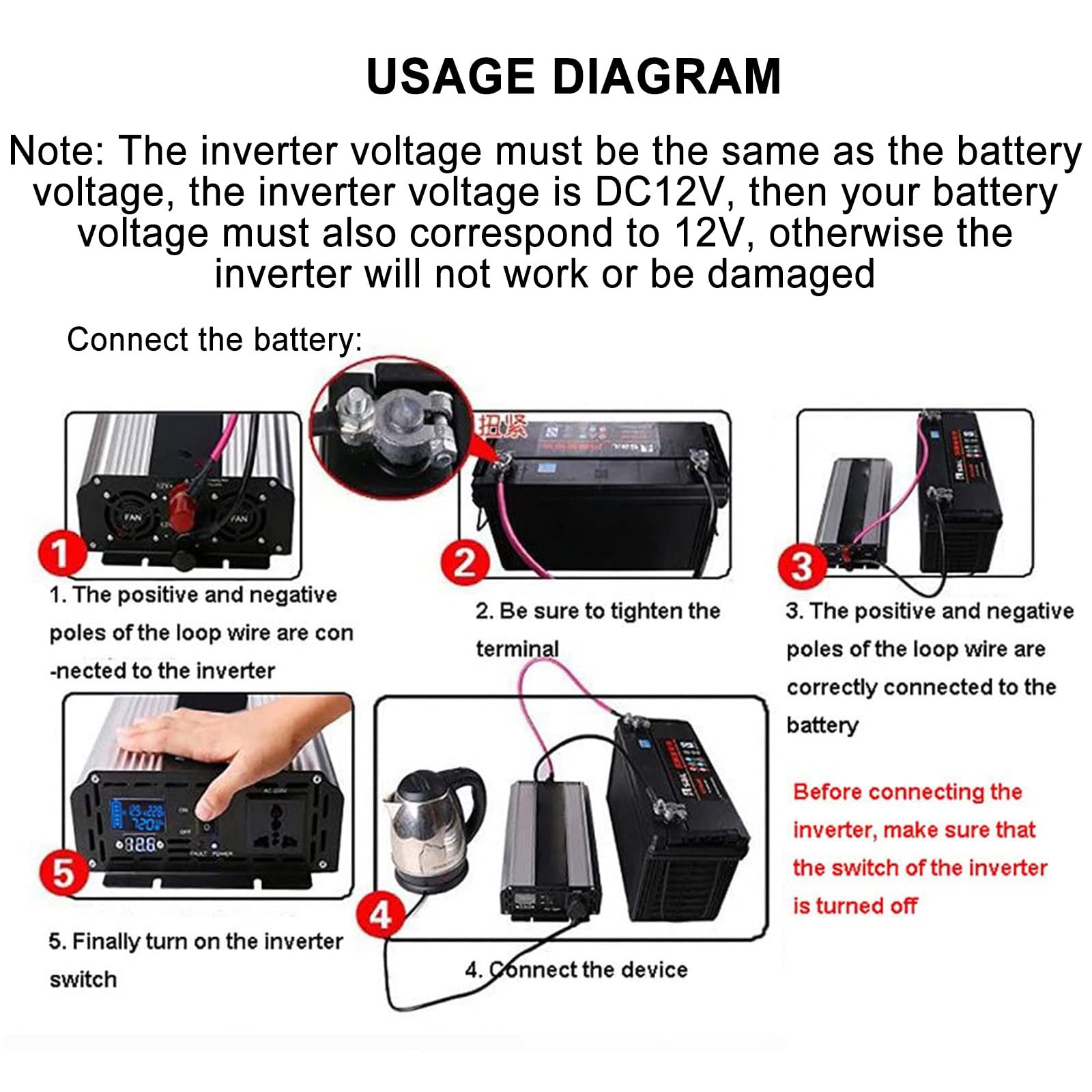 Inverter A Onda Sinusoidale Pura 12V/24V/48V/60V, Inverter di Potenza, Sovratensione 4Kw/5Kw, 2 Prese Ca, Alta Efficienza Fino al 90%, con Protezione da Cortocircuito,5000W-24Vto220V
