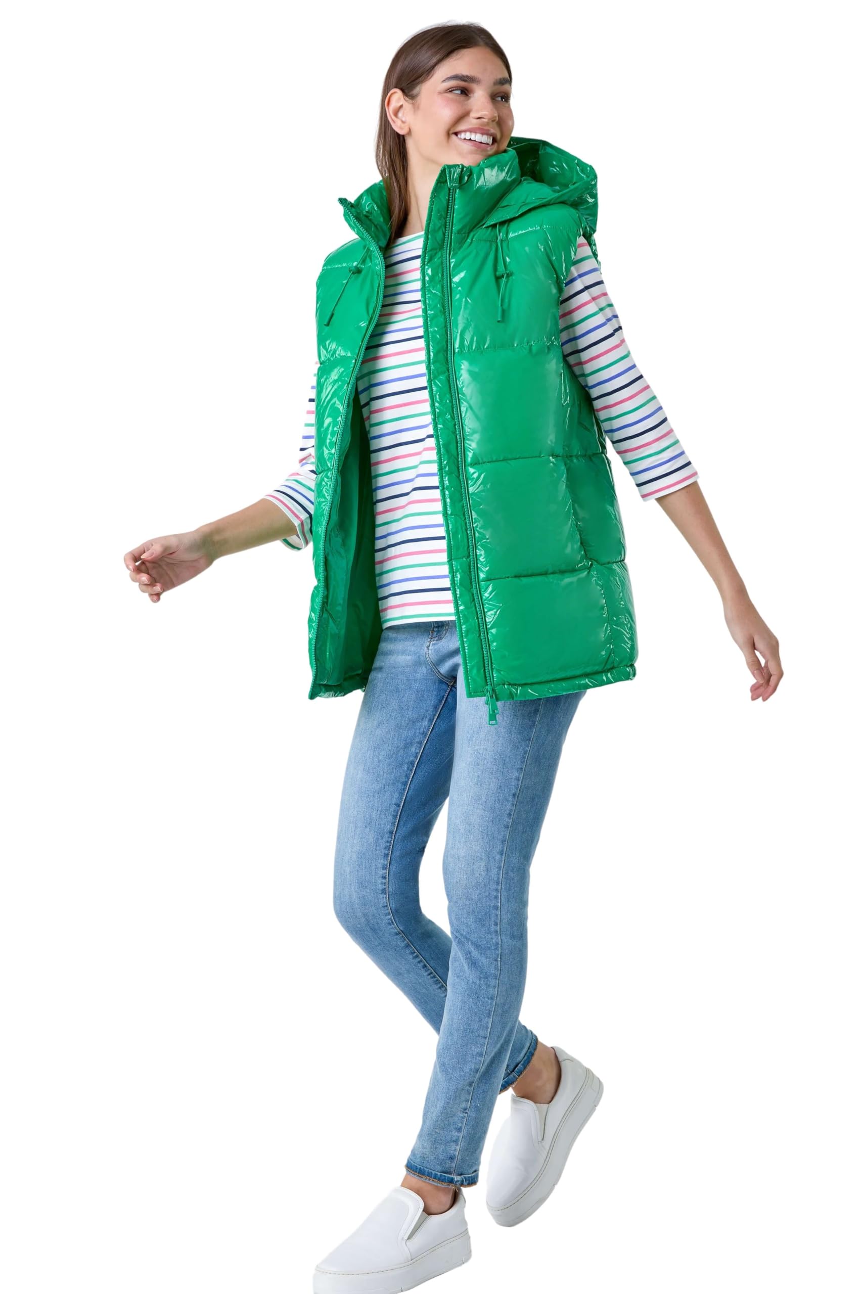 Roman Quilted Gilet with Hood for Women UK Ladies Sleeveless Coat Hooded Jacket Padded Bodywarmer Winter Lightweight Warm Autumn Funnel Neck Longline Soft Bubbly