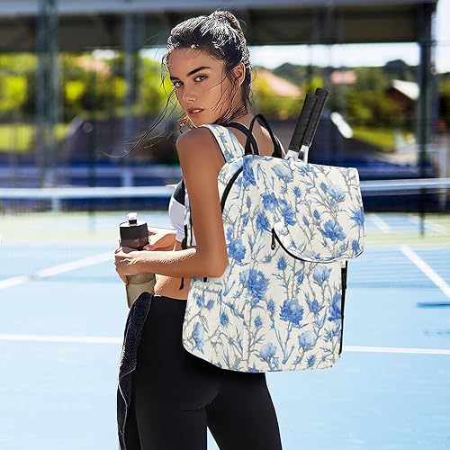 Miniatura 7 de Raqueta de tenis mochila impermeable retro azul rosas blancas y cardos y espinas bolsa de gimnasio mochila de viaje para mujeres, hombres,