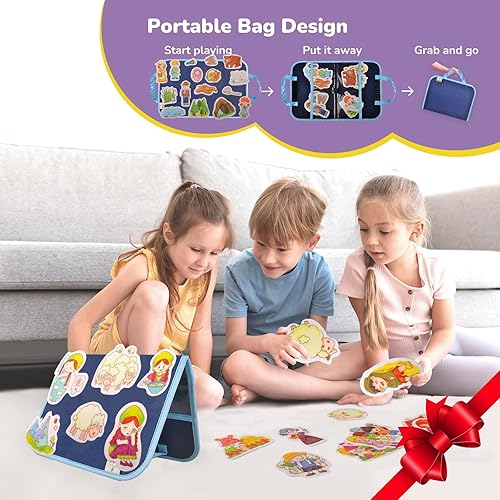 Miniatura 6 de CHEFAN Juego de 4 tablas de fieltrofranela, piezas de fieltro precortadas para niños en edad preescolar, vamos a cazar osos, Mary Had A Little Lamb,