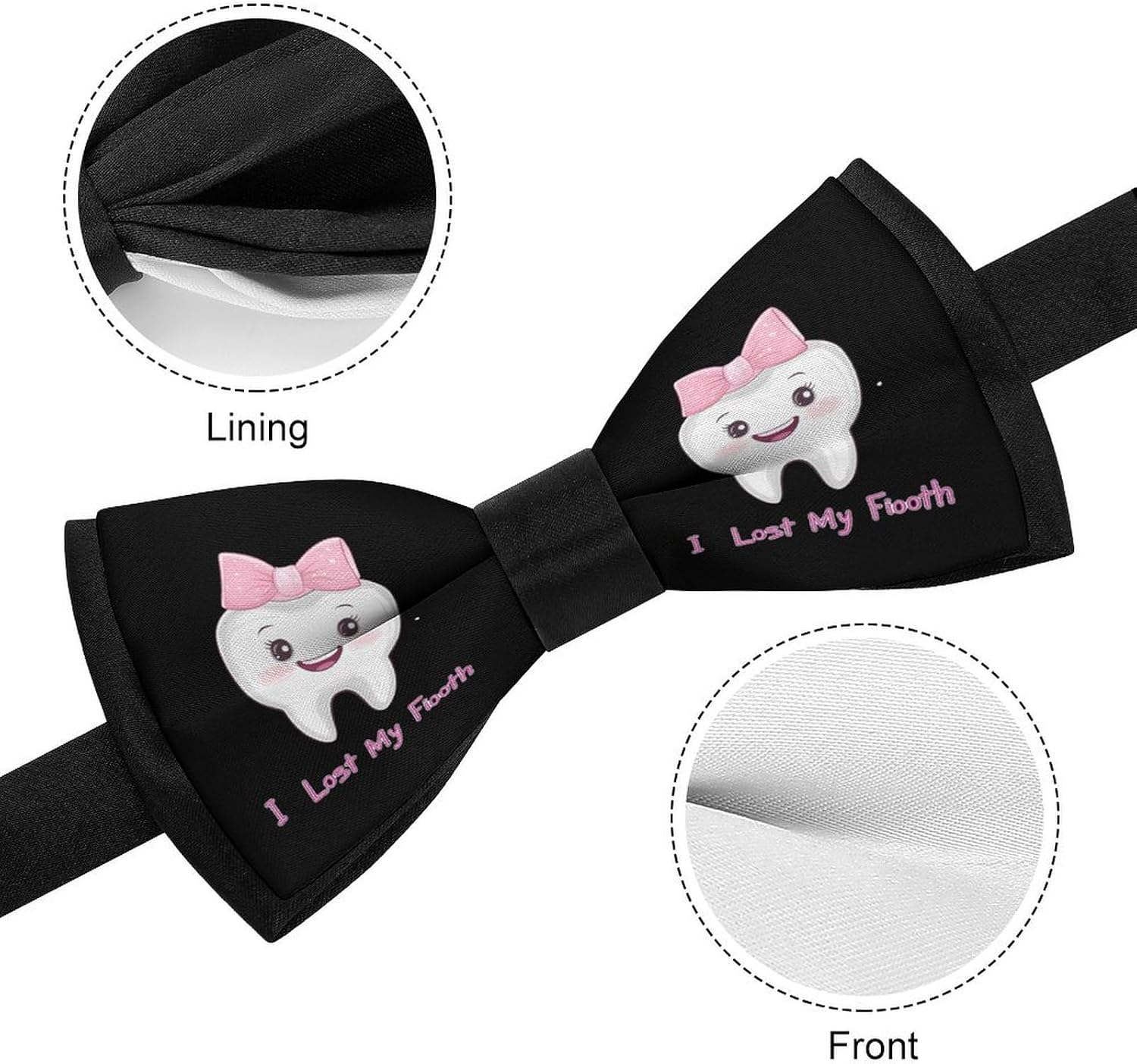 I Lost My First Tooth Bow Ties for Men Fun Printed Pre Tied Adjustable Bowtie for Party Wedding
