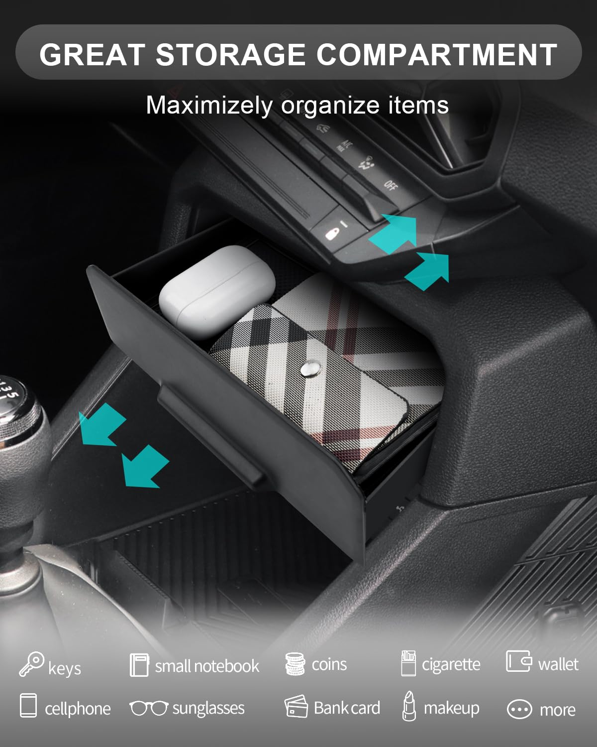 CDEFG Kompatybilny z Dacia Duster 3 2024 2025/ Bigster Środkowa konsola Organizer szufladowy Ukryta skrzynka na przechowywanie Taca Półki Duster III 2024 2025 Akcesoria