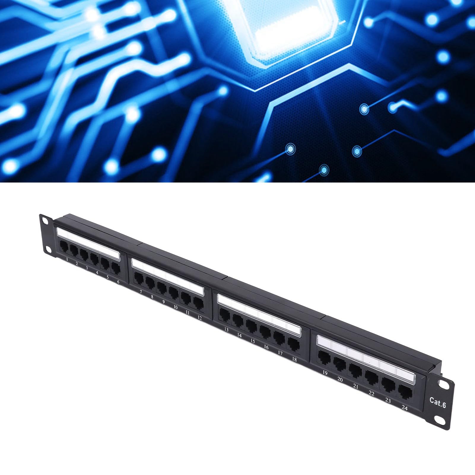 Panneau de Brassage Cat6 24 Ports, Panneau de Brassage Réseau RJ45 Robuste avec Contacts Plaqués Or, pour Commutateur Ethernet Gigabit et Réseau 10 Gigabit