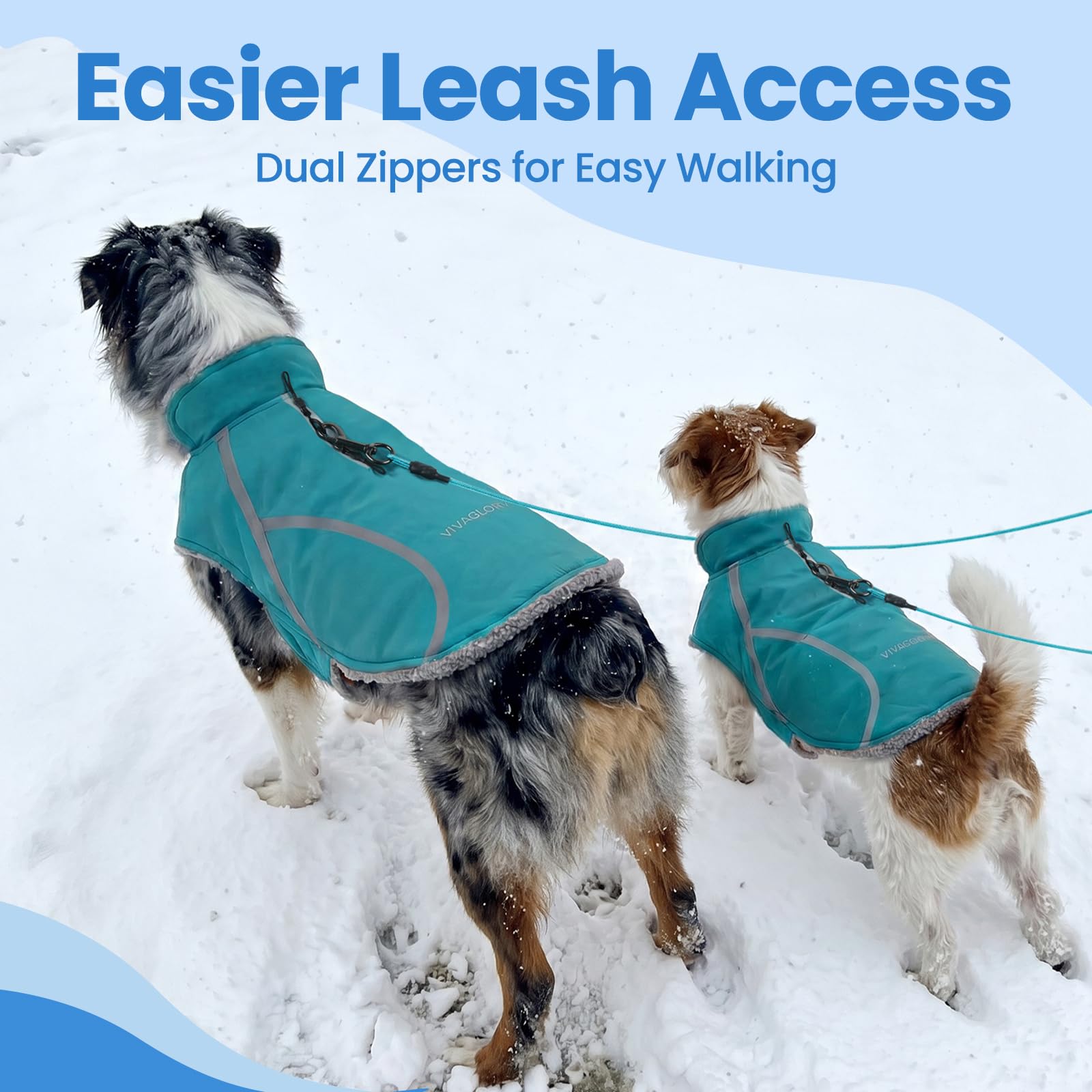 VIVAGLORY Abrigo Cálido para Perro, Abrigos para Perros en Clima Frío con Detalles Reflectantes, Chaqueta de Invierno a Prueba de Nieve y Viento, Turquesa, M