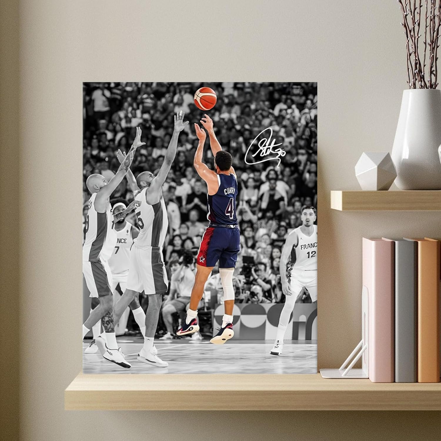 NBA Canvas Wall Art Decor - Stephen Curry Iconic Three-Point Shot Team USA Olympic Game Scene, Basketball Wall Poster for Sports Fans, Home, Bedroom or Game Room Decor 8X10 - Image 4