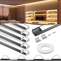 Vista 10 de VST Paquete de 6 Sistema de Canal de Aluminio LED en Forma de U de 1 pie/0.3m con Cubierta Lechosa, Tapas Finales, Clips de Montaje, Compatible