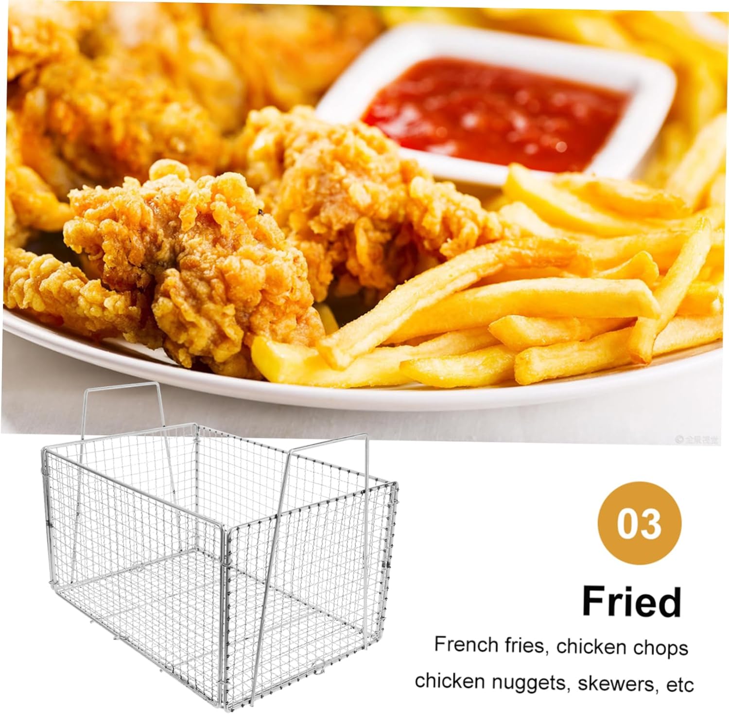 Stainless Steel Frying Basket Compact Kitchen Strainer for Oil Filtering Vegetable Washing and Fruit Serving for Fast Food