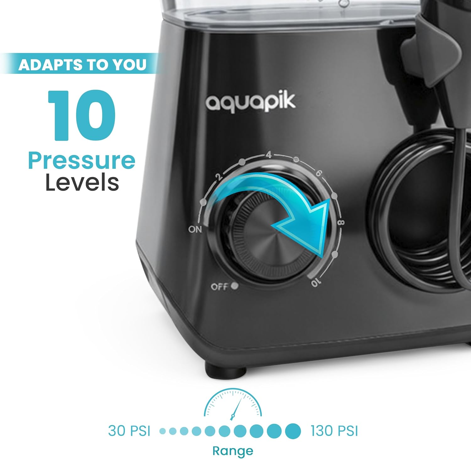 Bostontech Aquapik 100 Countertop Water Flosser for Teeth, 600 ml Corded Oral Irrigator with 10 Pressure Levels, 8 Nozzles Including Nasal Tip, 360° Tip, for Braces, Implants, Gums, White (Black)
