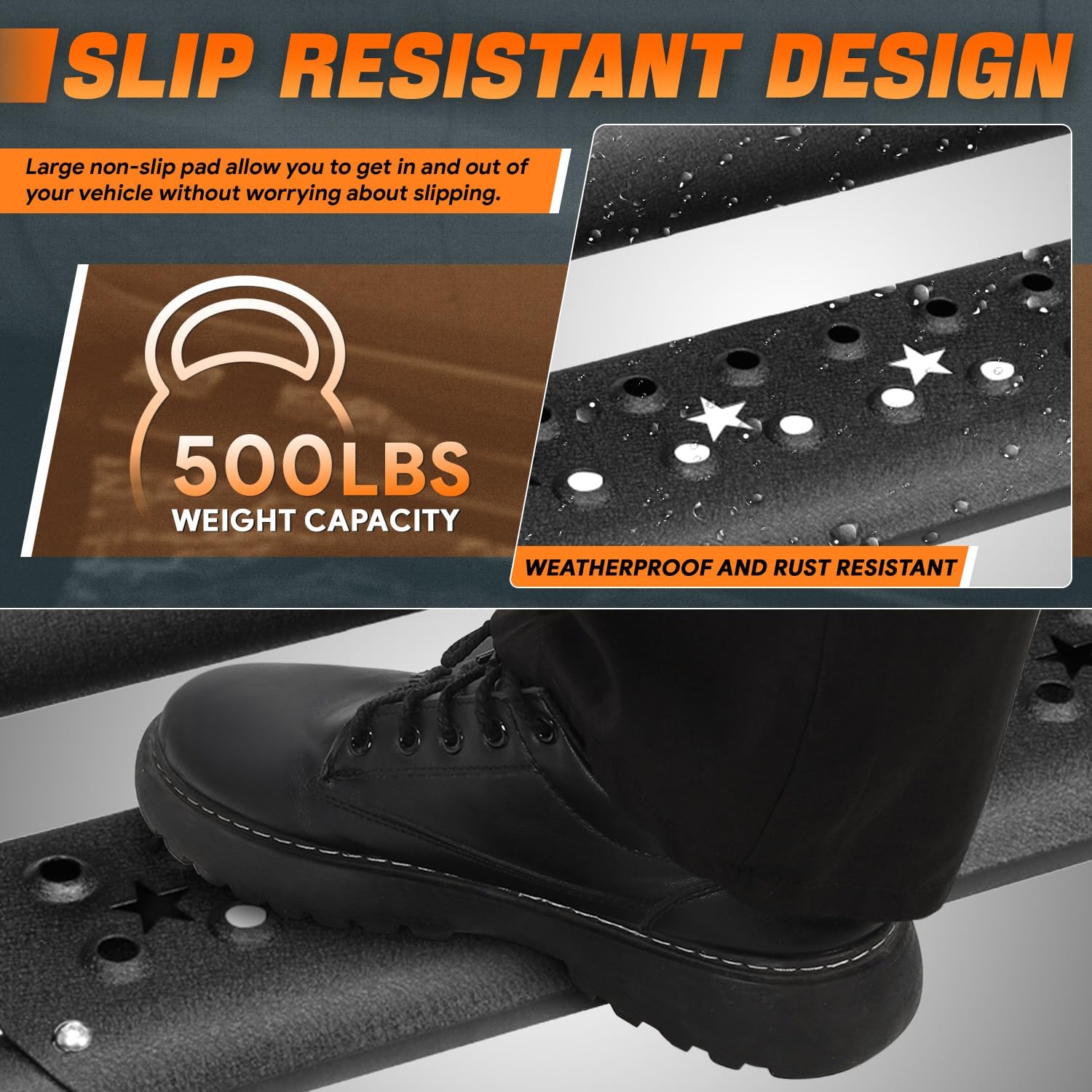 3 in. Wide Heavy Duty Steel Drop Down Side Step Nerf Bar Compatible with 07-18 Jeep Wrangler JK 2-Door CAAP-STEPS-8232-ZTL