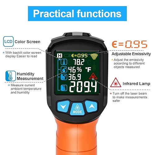 Miniatura 4 de Pistola Termómetro Infrarrojo MESTEK, Termómetro Láser Digital sin Contacto con LCD a Color para Cocina, Reparaciones Domésticas, Medición
