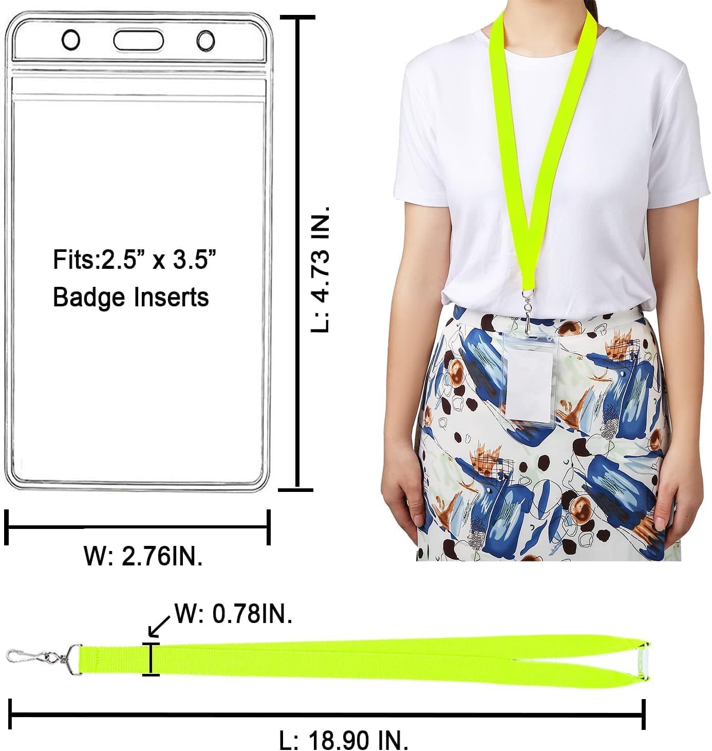 50PCS Neon Yellow Green Lanyards with Waterproof ID Holder, Cruise Lanyard with Safety Buckle for Work Badges, School ID, Cruise Cards, Office & Events (Neon Yellow Green, 50PCS)