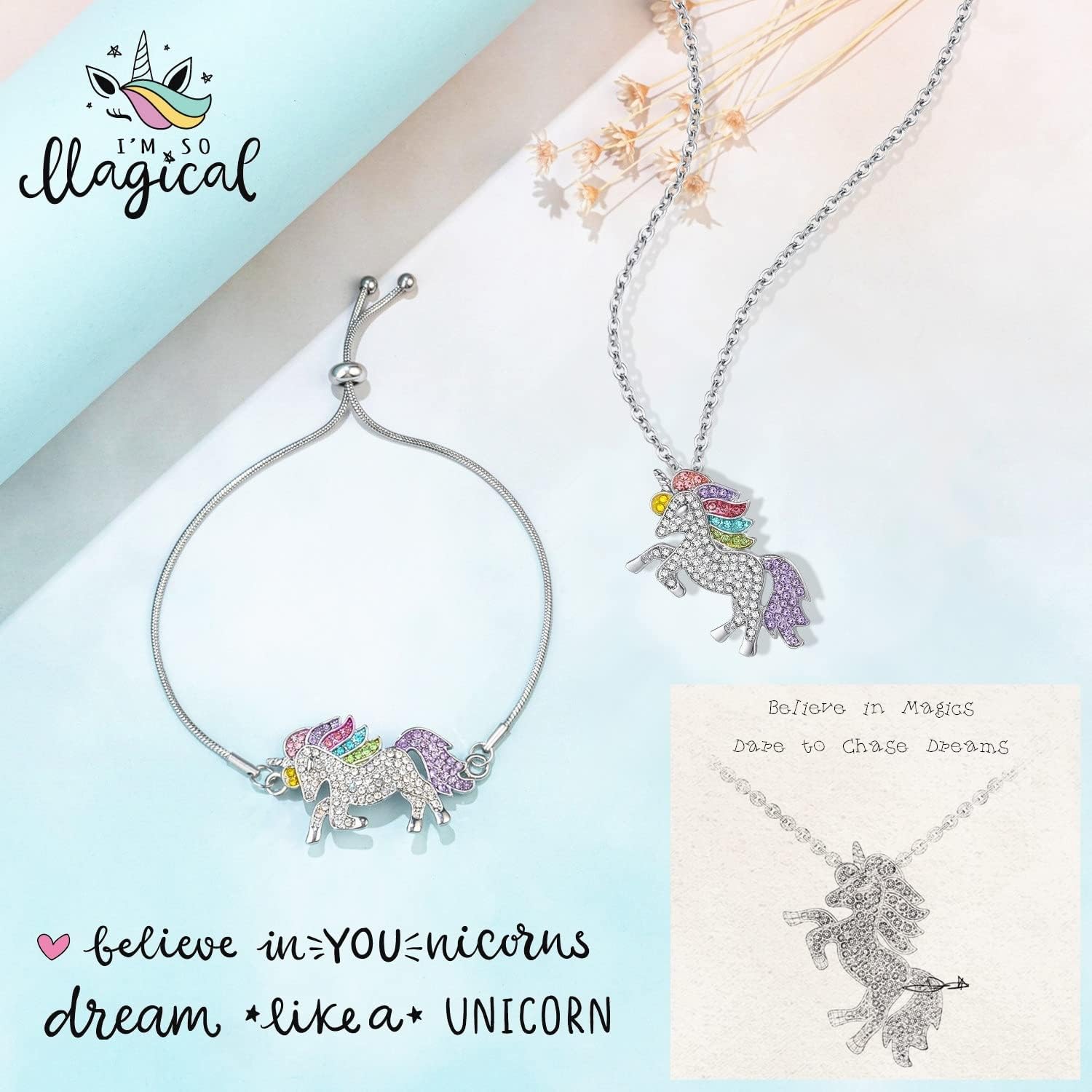 SHWIN Kids Jewelry Unicorn Necklace Bracelet Earrings Ring Gifts for Girls image 2