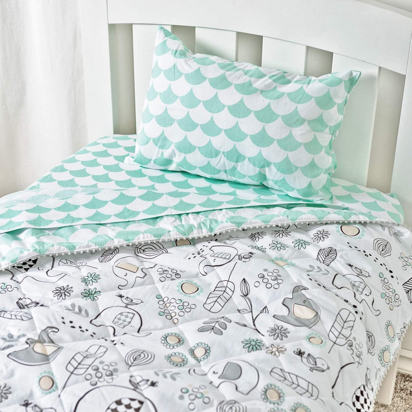 Lolli Living Kayden Toddler Sheet Set (Pillowcase; Flat Sheet; Fitted Sheet) - Mint Scallop