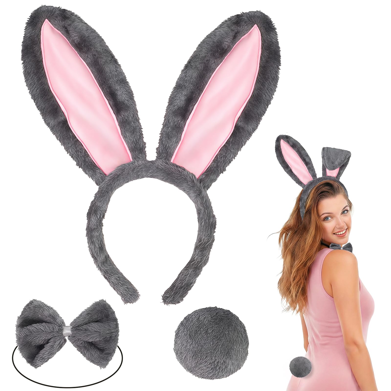 Cerchietto Orecchie Coniglio Peluche, Fascia Capelli Orecchie da Coniglio Peluche, Orecchie da Coniglietto Pasquale, Accessori per Costume da Coniglietto per Pasqua, Carnevale, Compleanno, Cosplay