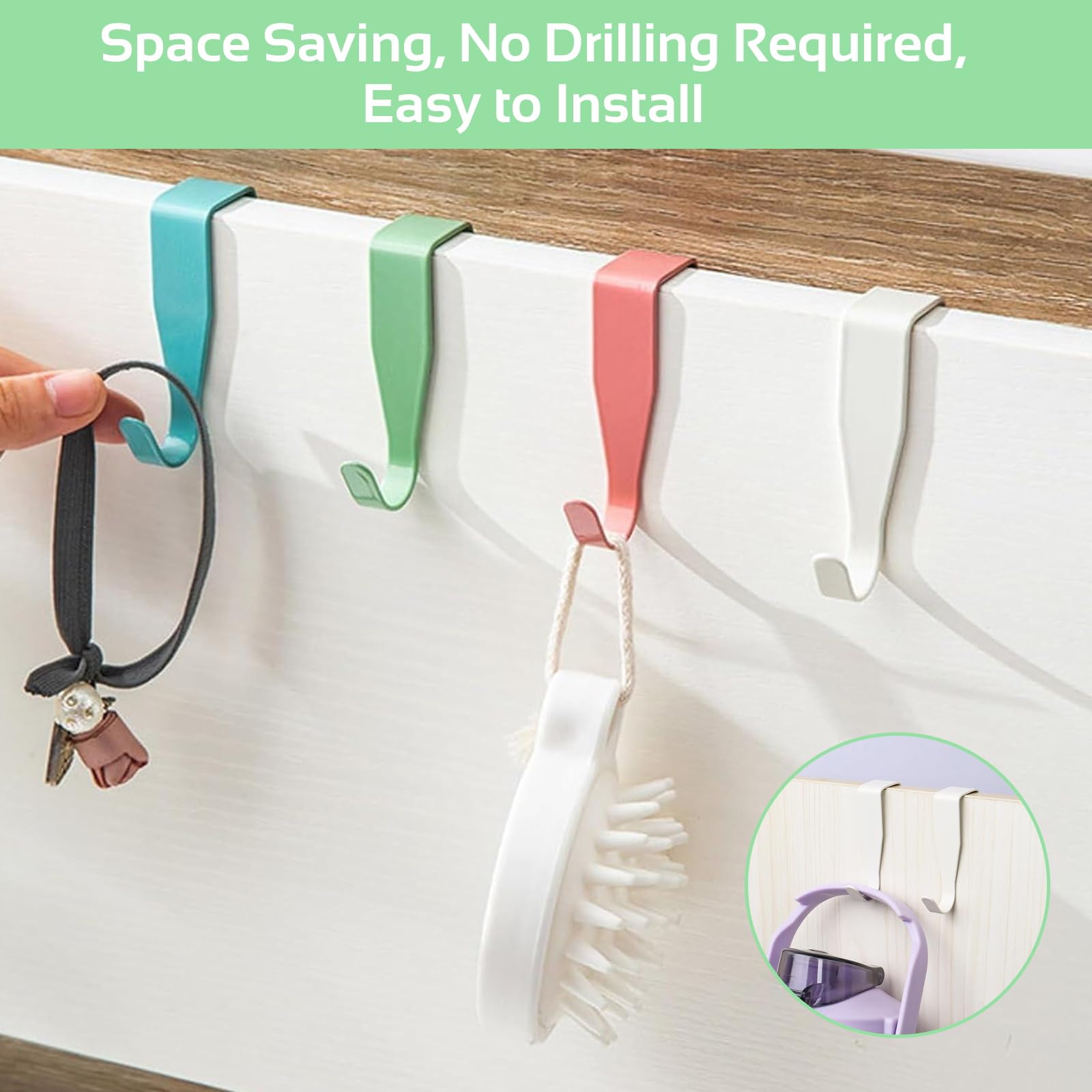 Set 16 Ganci Per Porta Colorati – Senza Fori, In Acciaio, Carico 3 Kg, 4 Colori Vivaci