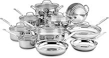 Cuisinart 17-Piece Stainless Steel Cookware Set, Chefs Classic Steel Collection with Pure Aluminum Core for Quick and Even Heat, Cool Grip Handles, Dishwasher Safe, 77-17N
