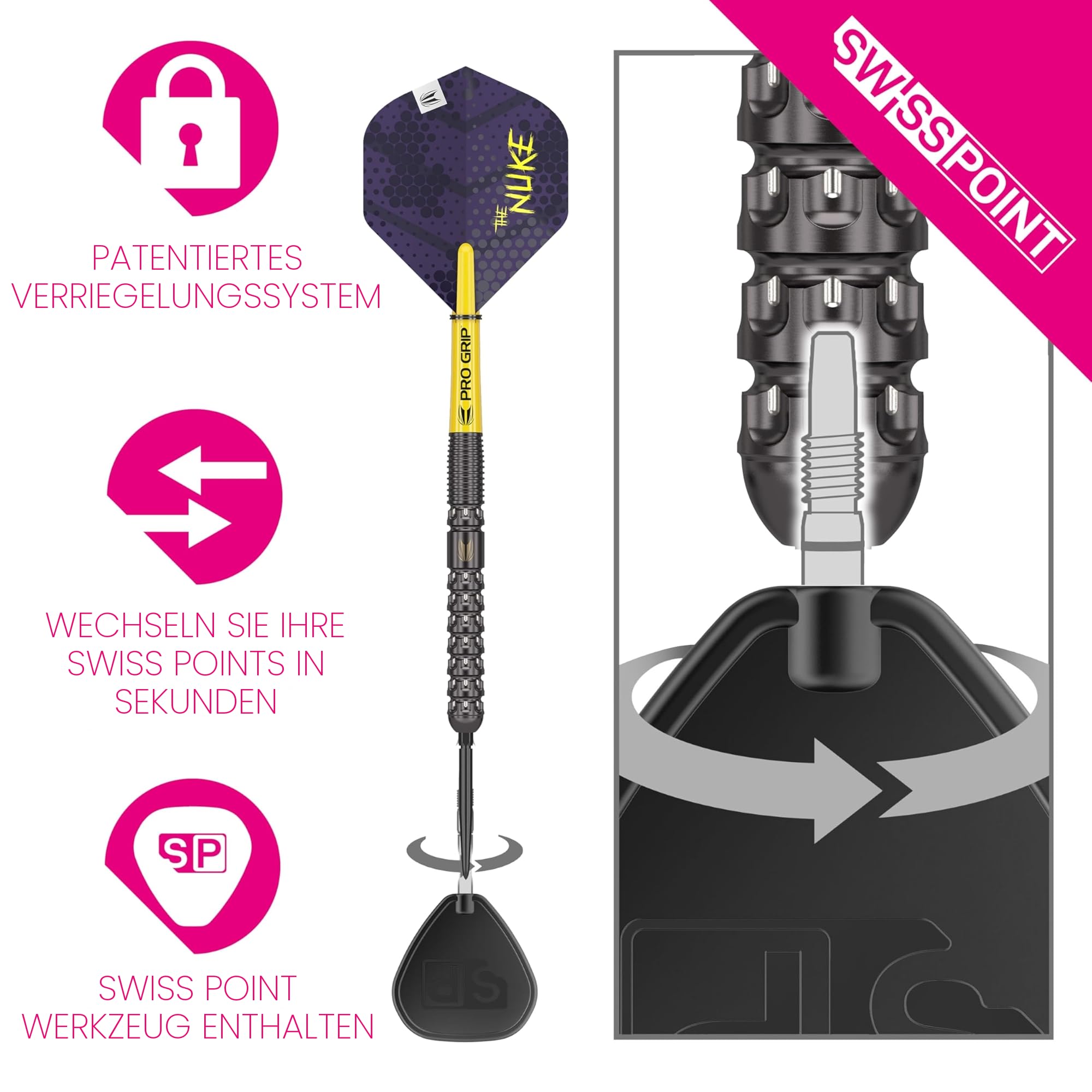 Target Darts Luke Littler G1 Steel Tip Swiss Point Darts 90% Tungsten 22G/23G/24G | Steel Tip Dart Generation 1 Player Edition Swiss Points mit Werkzeug, Pro Grip Shafts & No.2 Flights