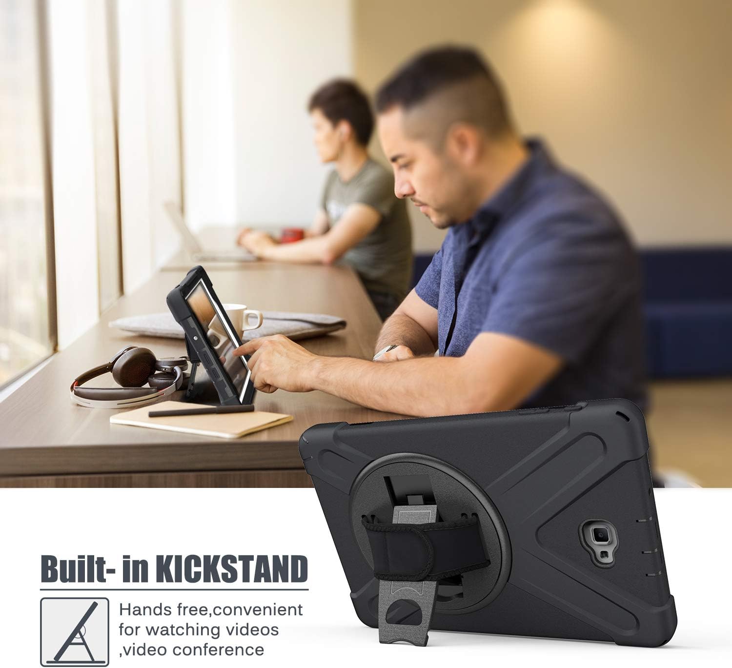 Galaxy Tab A 10.1 P580 2016 Case, KIQ Shockproof Heavy Duty Military Full-Body Protection Kickstand Screen Protector for Samsung Galaxy A 10.1 with S-Pen 2016 SM-P580 & SM-P585 (Shield Black)