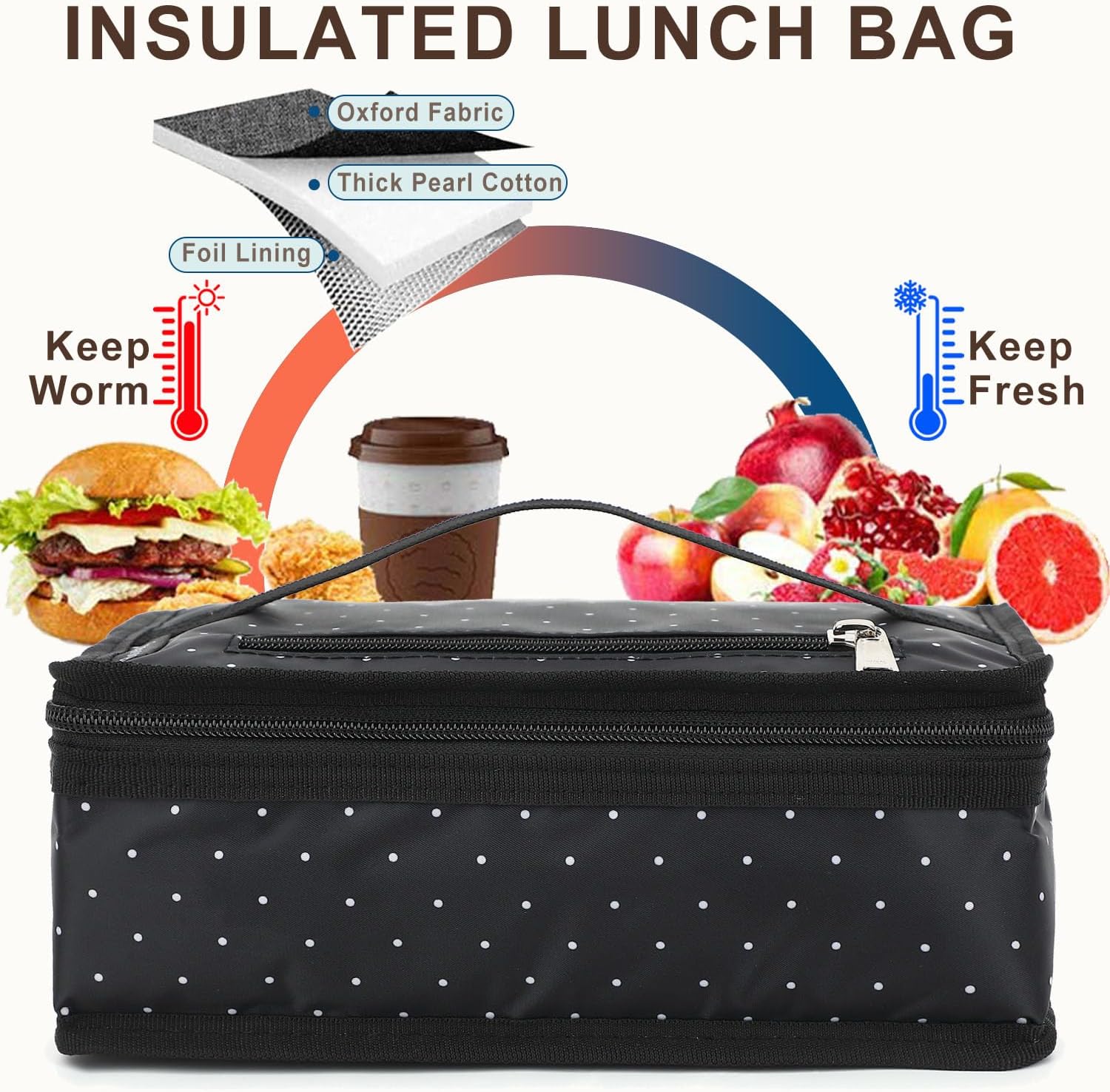 FlowFly Small Insulated Lunch box Portable Soft Bag Mini Cooler Thermal Meal Tote Kit with Handle for Work, Dot