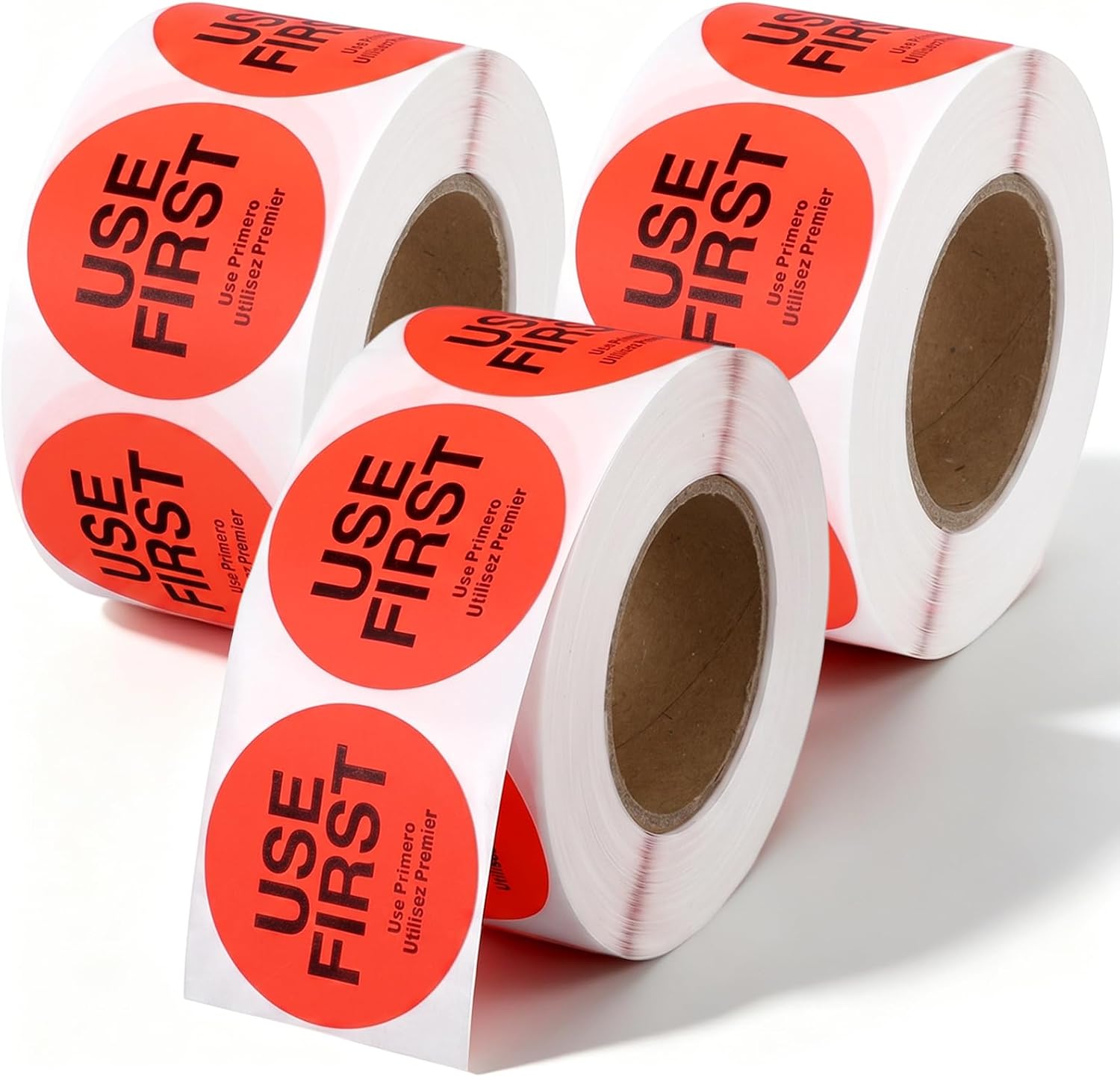 1500 Pcs Use First Stickers Food Service Label 1.5 Inch Inventory Control Labels for Restaurant Rotation, Fluorescent Red Permanent Adhesive Circle Dot Paper Rolls