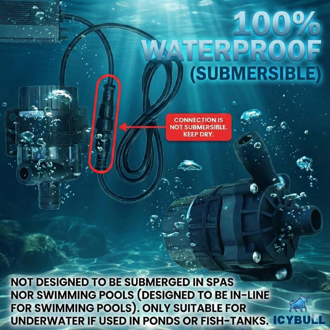 ICYBULL 720GPH Water Pump for Cold Plunge, Quiet In-Line Pump for Chiller System with Speed Controller, Boost Cool and River Mode, 3/4-Inch Barbed Connections. 100% Magnetic Drive.