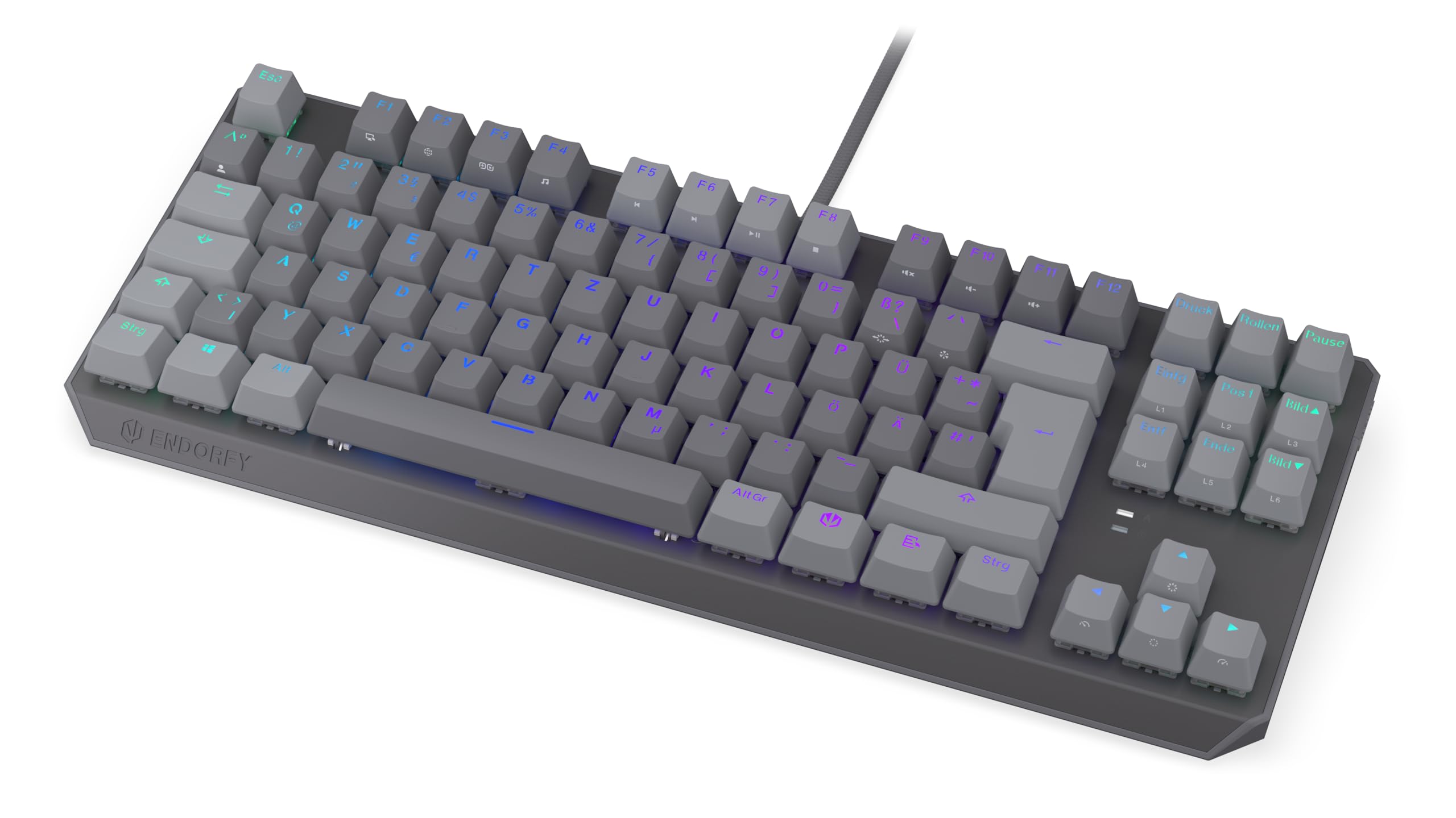 ENDORFY Thock V2 TKL DE EY5D036, mechanische Gaming-Tastatur, deutsches QWERTZ-Layout, lineare Red Switches, Hot-Swap, PBT-Keycaps, ARGB, abnehmbares USB-C-Kabel, 3-Lagen-Schalldämmung, Grau