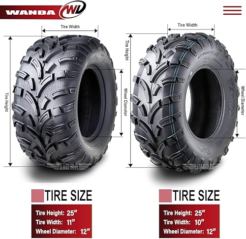 Miniatura 4 de WANDA Juego de 4 neumáticos ATV 25x10-12 y 25x11-12 para Polaris Ranger XP900/Disel 12-19
