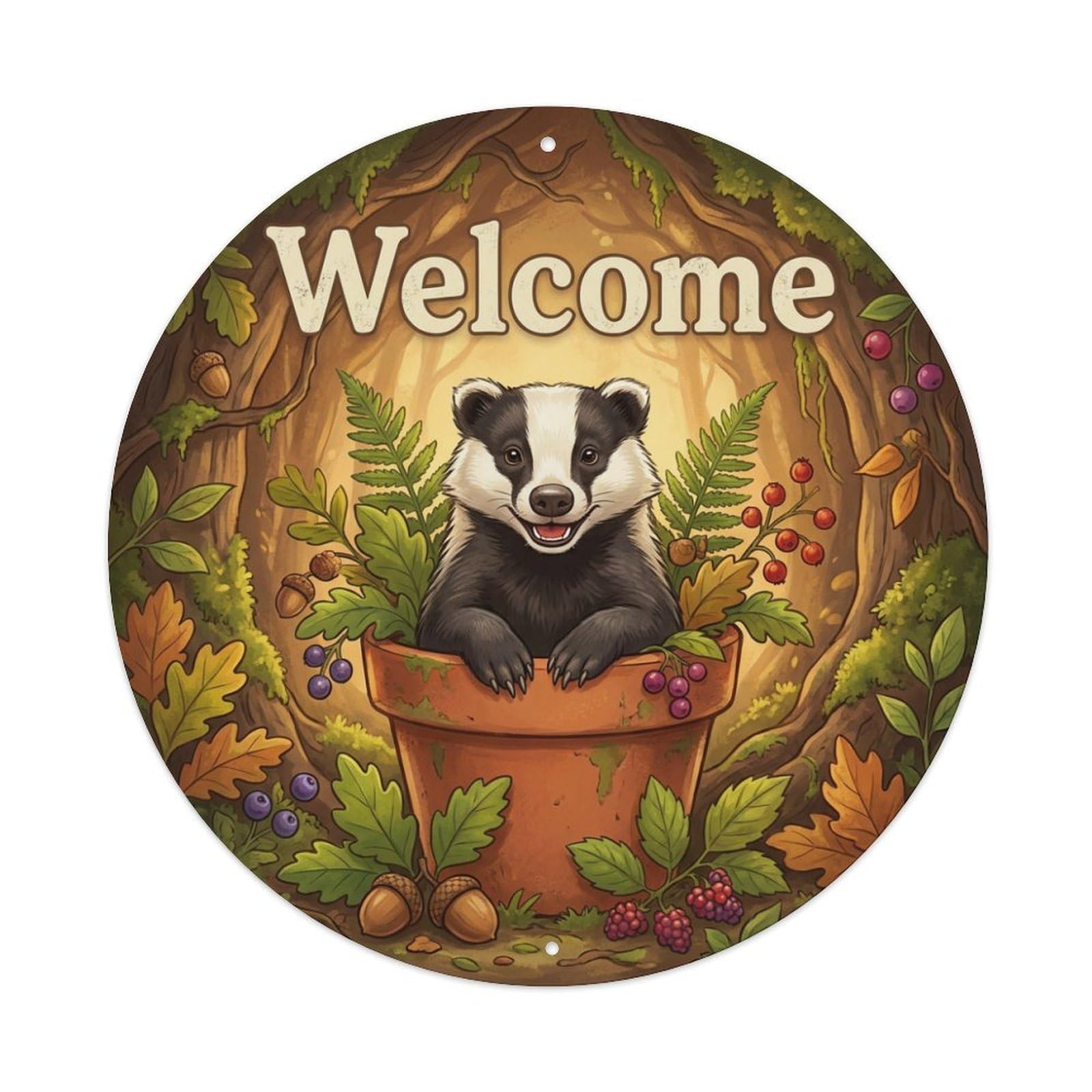 Metal Tin Sign Welcome Badger Forest Den
