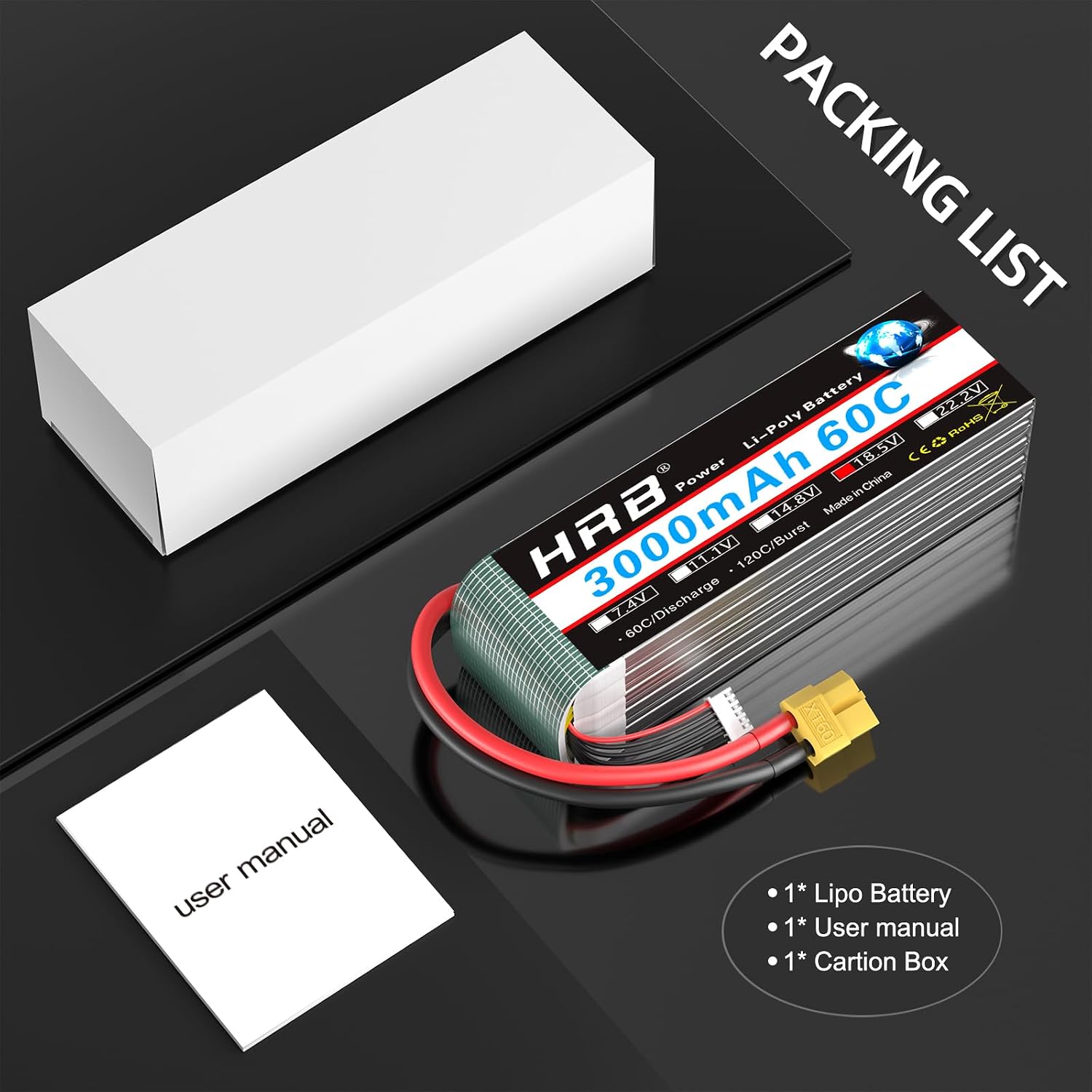 HRB 5S Lipo Battery XT60 3000mAh 18.5V 60C RC Lipo Battery Compatible with RC Car RC Plane RC Truck RC Boat